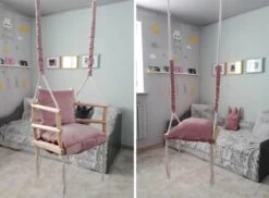 Merkloos Babyschommel Babyzitje - Stof Hout - Babyschommel Binnen - Kinderschommel - Schommel Baby Zitje - Schommelzitjes - Schommelstoel - Roze -Babyproducten 1200x886 2