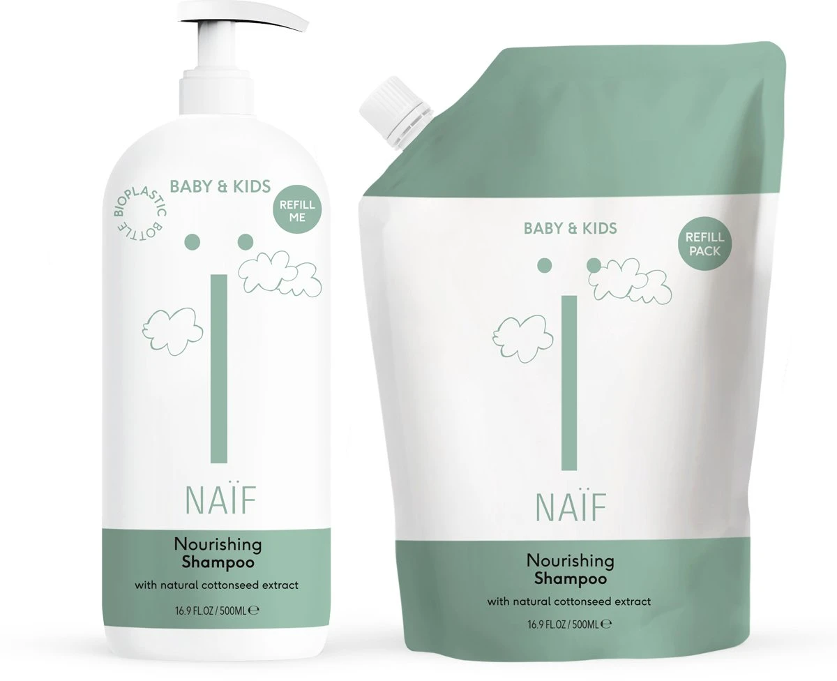 Naïf Voedende Shampoo - Pompfles En Navulverpakking - Baby's En Kids - Verpakking 2x 500ml - Met Natuurlijke Ingrediënten 3 Naïf Voedende Shampoo - Pompfles En Navulverpakking - Baby's En Kids - Verpakking 2x 500ml - Met Natuurlijke Ingrediënten