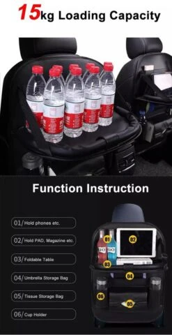 Merkloos PREMIUM Autostoel Organizer - Carseat Organiser - Auto Stoel Organizer - Tablet Houder - Auto Tafeltje - Auto Organizer - Beker Houder - Paraplu Houder - Tissue Doos Houder -Babyproducten 618x1200