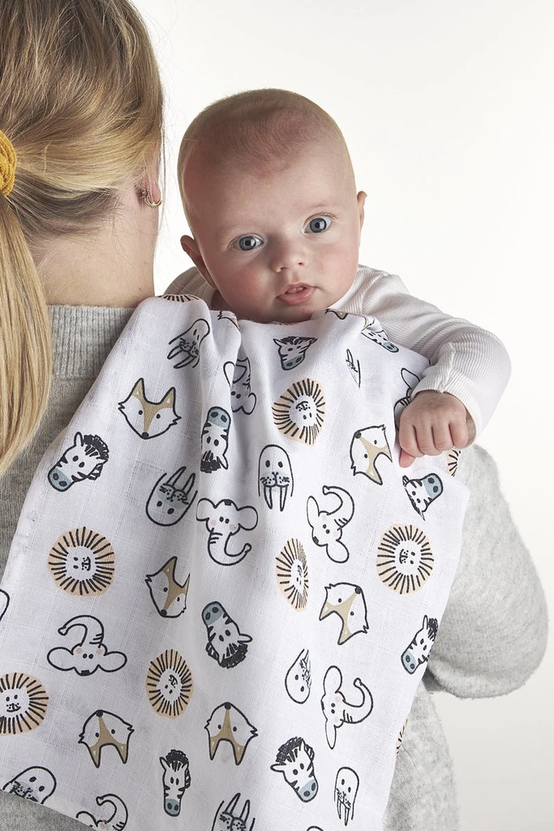 Meyco Animal Swaddle 3-pack - Hydrofiel - Multicolor - 120x120cm 6 Meyco Animal Swaddle 3-pack - Hydrofiel - Multicolor - 120x120cm - Afbeelding 4