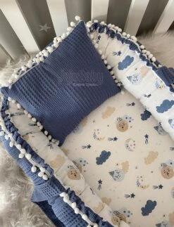 Jaju Baby - Babynestje En Hoofdkussen - Organische Katoen - Antibacterieel Babynestje - Anti-Allergisch Babynestje - Spijkerbroek Blauw - 74 X 40 Cm -Babyproducten 918x1200 5