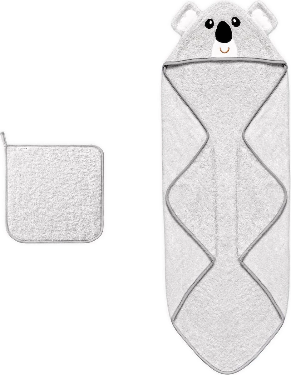Navaris Badcape Met Capuchon Voor Baby - Set Met Badcape En Washandje - 100% Bamboe - Voor Baby's Van 0-12 Maanden - Oeko-tex Gecertificeerd - Koala 4 Navaris Badcape Met Capuchon Voor Baby - Set Met Badcape En Washandje - 100% Bamboe - Voor Baby's Van 0-12 Maanden - Oeko-tex Gecertificeerd - Koala - Afbeelding 2