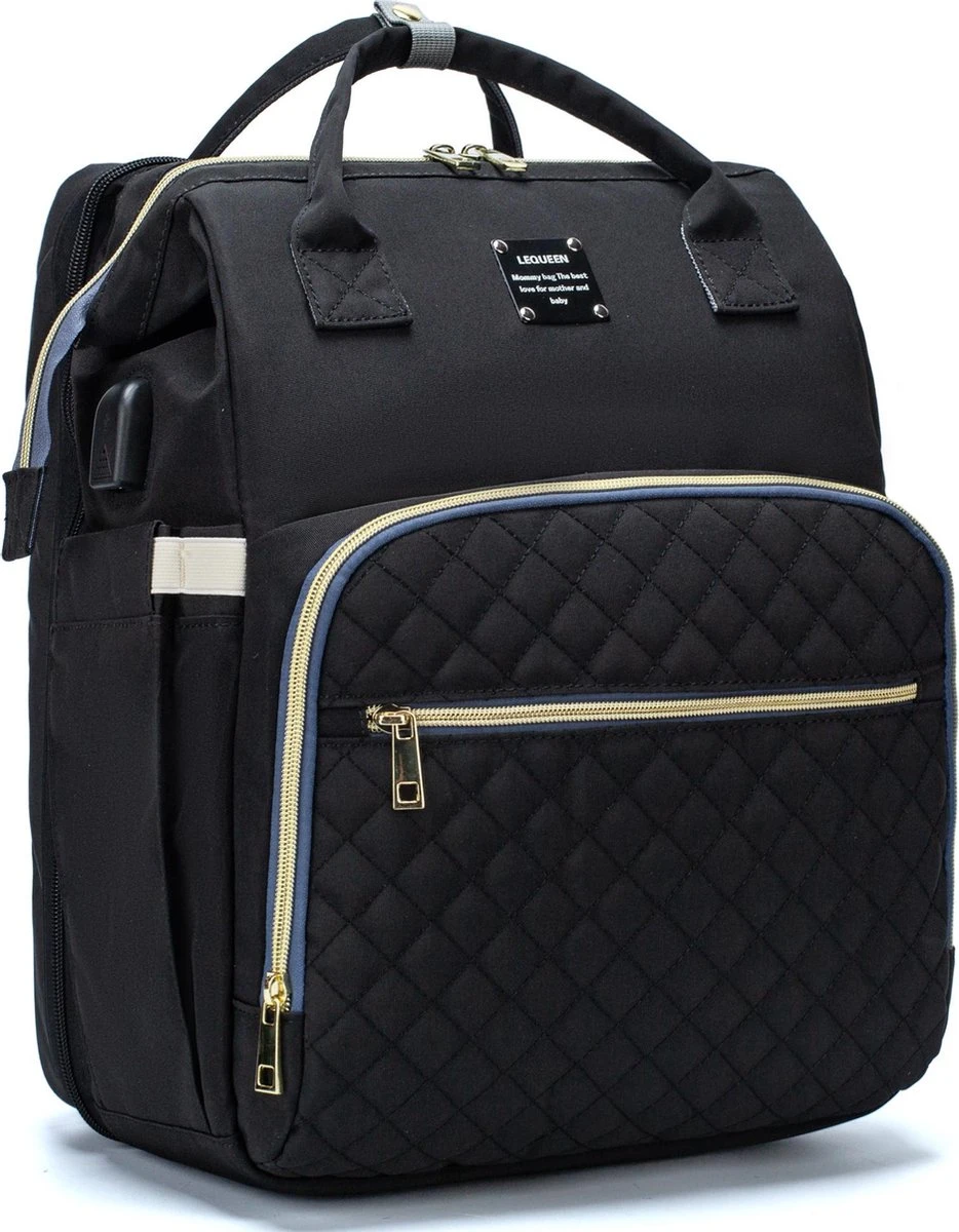 Luiertas - Multifuctioneel Luiertas 3 In 1 - Met Babybedje - Met Verschoningsmatje - Zwart - Met Usb - Met Verdikt Matras 7 Luiertas - Multifuctioneel Luiertas 3 In 1 - Met Babybedje - Met Verschoningsmatje - Zwart - Met Usb - Met Verdikt Matras - Afbeelding 5