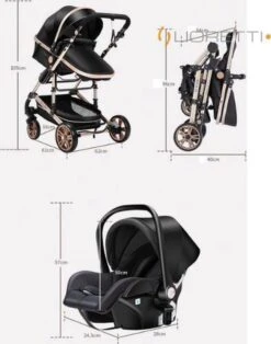 Merkloos Lioretti® Luxe Baby Buggy 3 In 1 | Baby Wagen | Kinderwagen Met Stoel En Wieg | Inklapbaar | Hoge Kwaliteit | Combi | Zwart -Babyproducten 943x1200