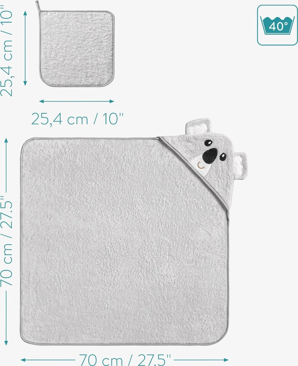 Navaris Badcape Met Capuchon Voor Baby - Set Met Badcape En Washandje - 100% Bamboe - Voor Baby's Van 0-12 Maanden - Oeko-tex Gecertificeerd - Koala 7 Navaris Badcape Met Capuchon Voor Baby - Set Met Badcape En Washandje - 100% Bamboe - Voor Baby's Van 0-12 Maanden - Oeko-tex Gecertificeerd - Koala - Afbeelding 5