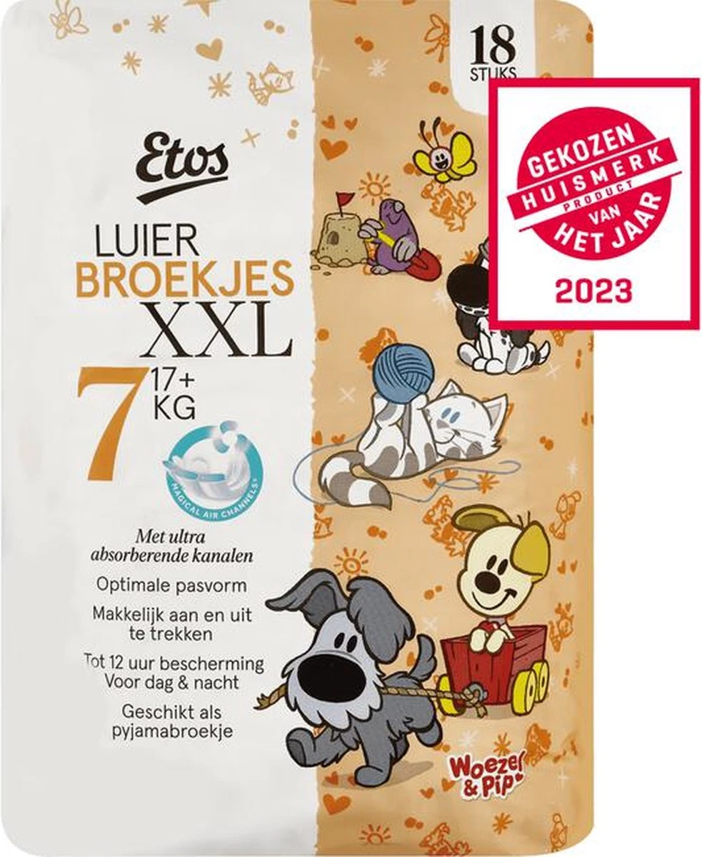 Etos Woezel & Pip Luierbroekjes - XXL - Maat 7 - 17+ Kg - 54 Stuks (3 X 18 Stuks) 3 Etos Woezel & Pip Luierbroekjes - XXL - Maat 7 - 17+ Kg - 54 Stuks (3 X 18 Stuks)
